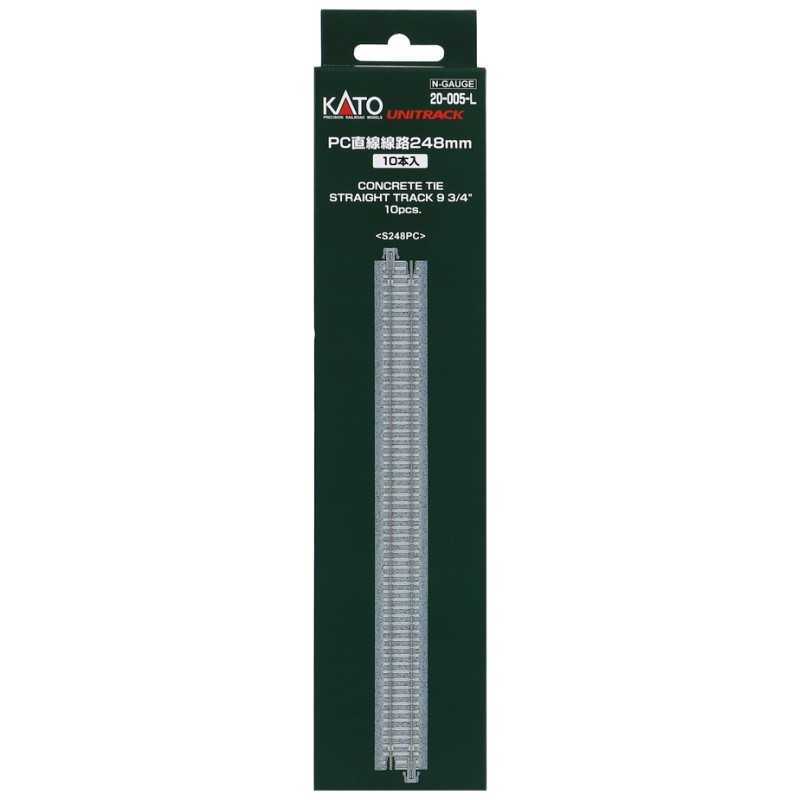 Kato 20-005L Rechte rail enkelspoor 10 stuks 248 mm. Beton