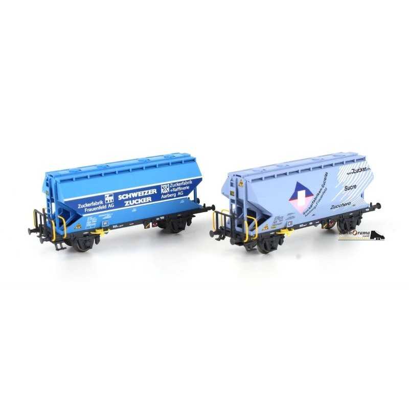 Aare Valley 1655-100 SBB N-Privat-Getreidewagen 2er-Set, Tgpps, blau, "Zucker"